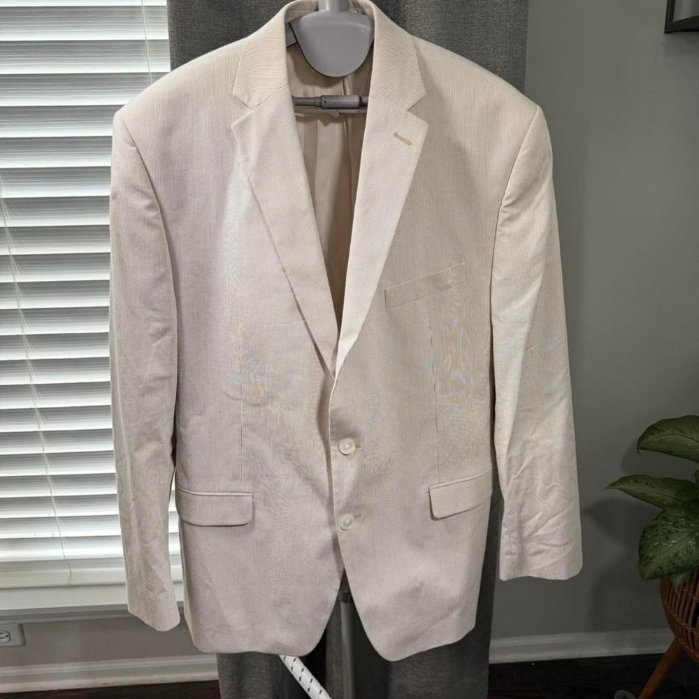 Lauren Ralph Lauren Men's Beige Seersucker Sport Coat Blazer 44R Two Button